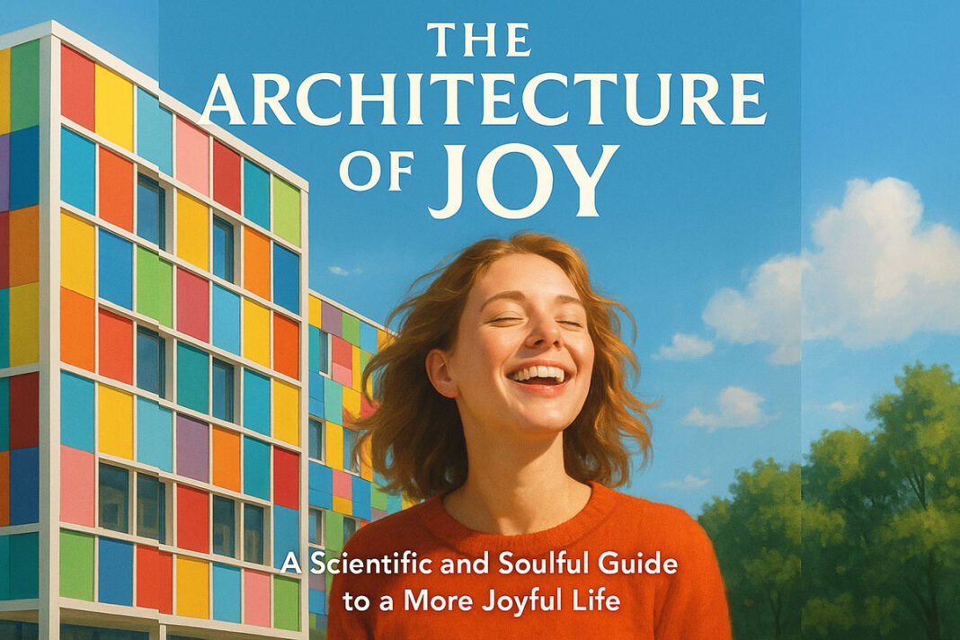 joyous woman in front of a colorful building