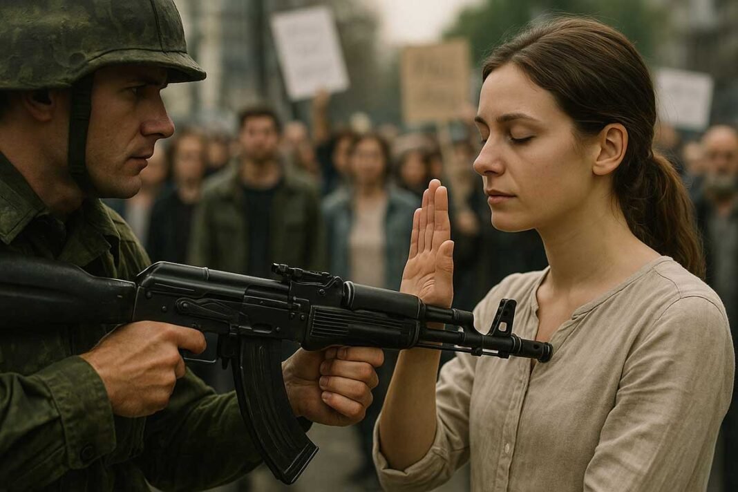 Pacifism-in-Action-Woman-Peacefully-Resisting