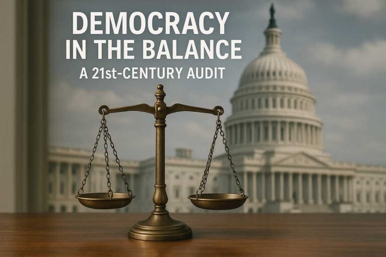 Democracy-in-balance-scales-government-building