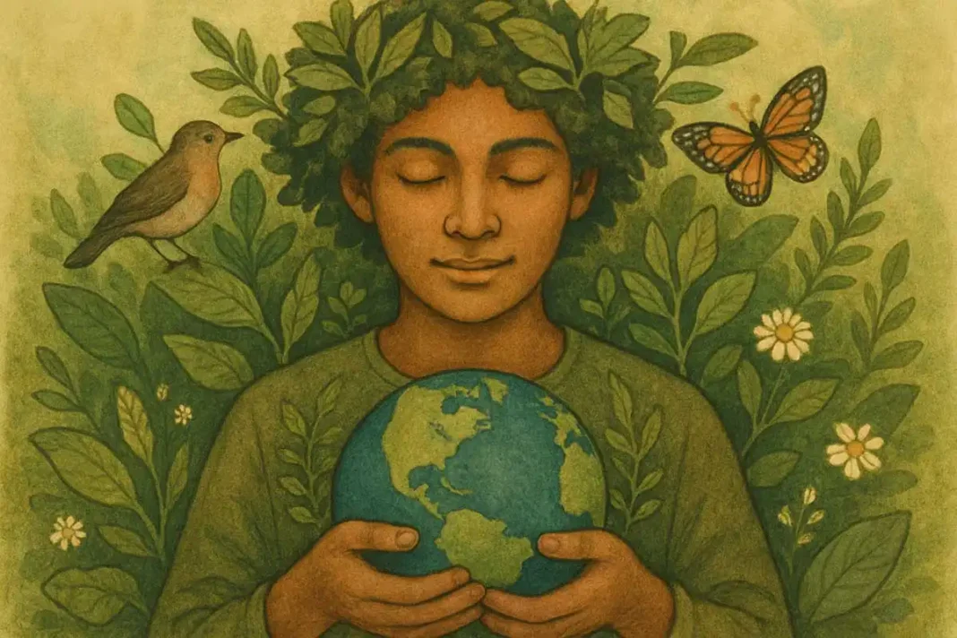 Eco-centric woman holding earth in her hands
