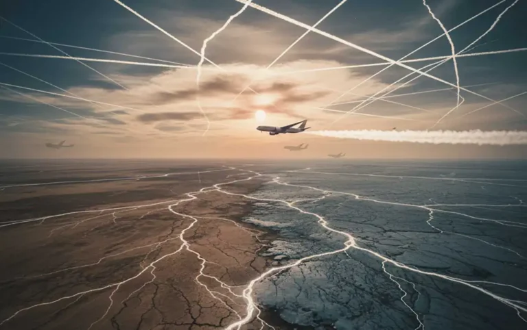 a graphic with plane and white scars below